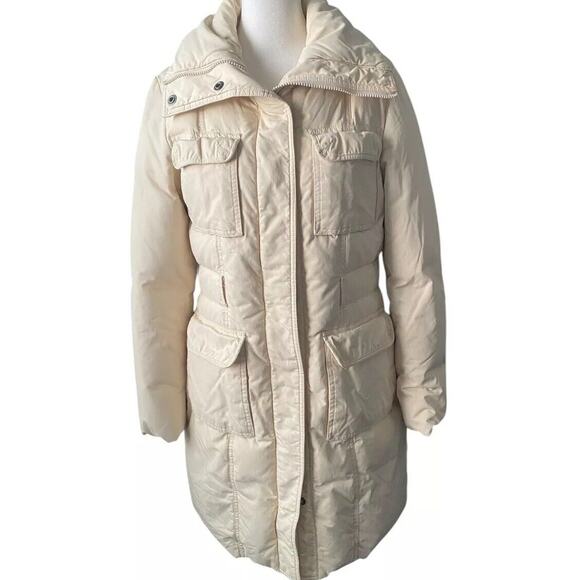 DKNY Down Puffer Coat Parka Women S Cream White Long Jacket Vtg Military Ski - Picture 1 of 14
